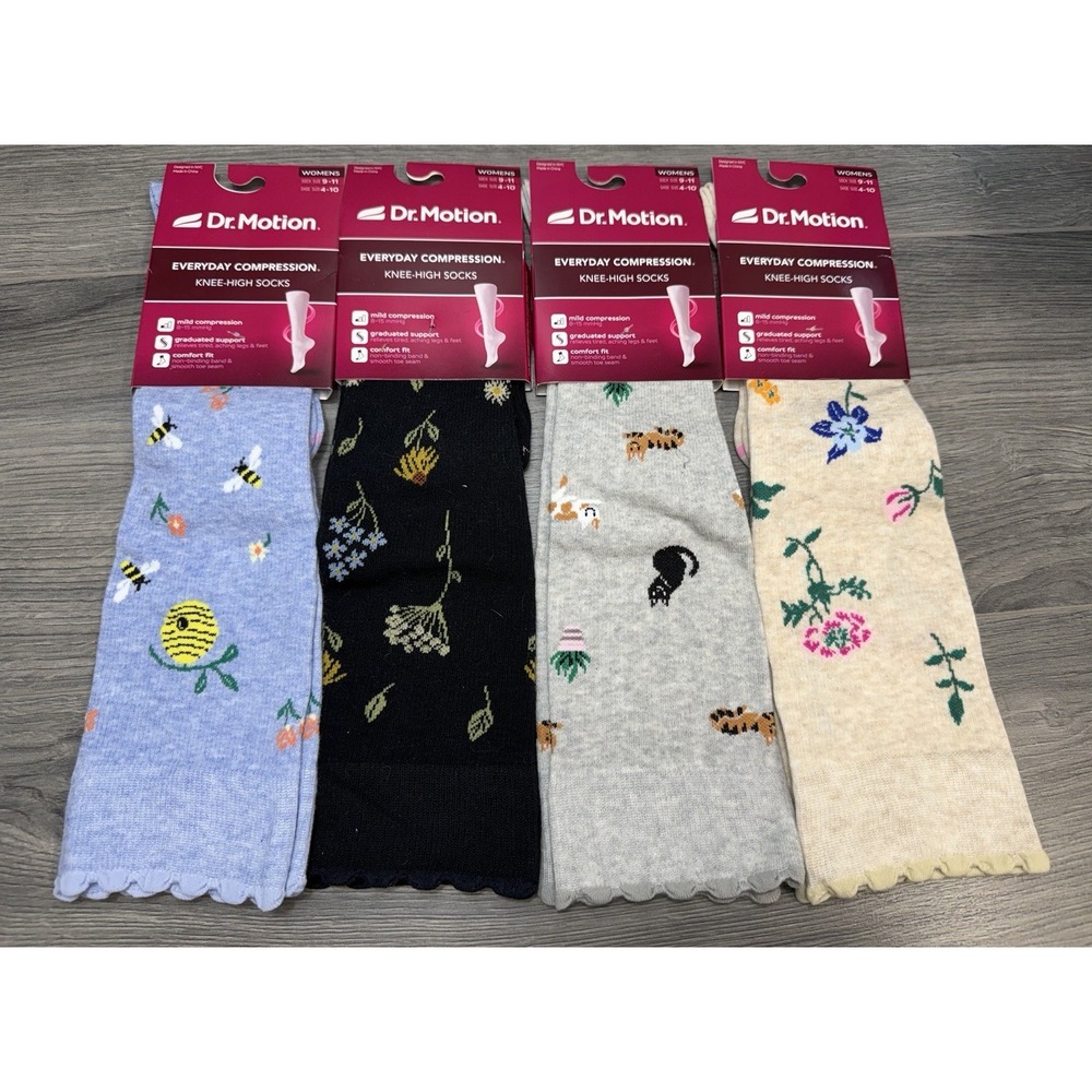 Dr. Motion Women 4 Pairs Assorted Novelty Gradated Compression Knee High Socks